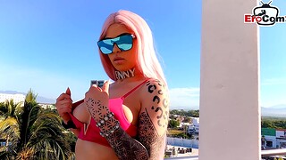 Pink hair techno latina fucked open-air from ger
